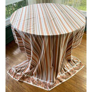 Vintage 70s flat/top sheet, 2 tones brown stripes and flowers, full size bed
